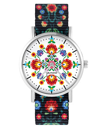 Zegarek - Folkowa mandala - folk czarny, nato, yenoo