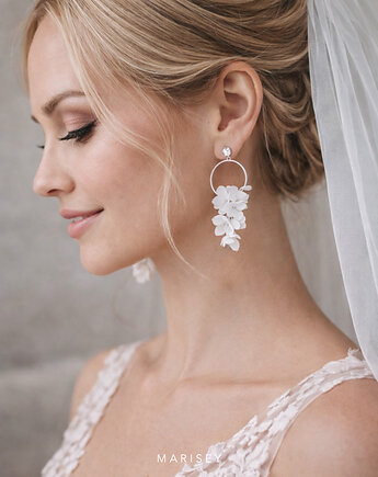 Ślubne kolczyki kwiatowe z kółkami LISA, Marisey