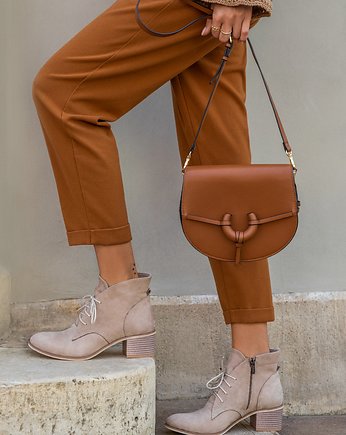 BOTKI NA 5 CM KLOCKU - SKÓRA NATURALNA - MODEL 482 - KOLOR LATTE, Zapato