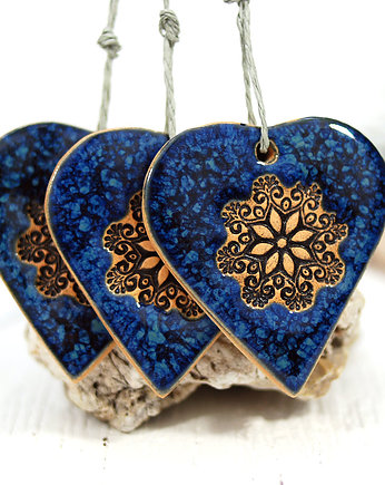 Niebieskie serca z mandalą - ceramiczne ozdoby choinkowe, 10FingersArt
