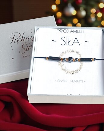 Amulet - SIŁA - świąteczne pudełko - ONYKS, HEMATYT, kaktusia