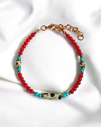 Bransoletka : INDIA : koral, magnezyt, jaspis, hematyt, kaktusia