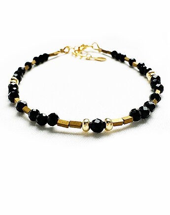 Bransoletka z onyksów , czarna delikatna bransoletka, Anemon Atelier