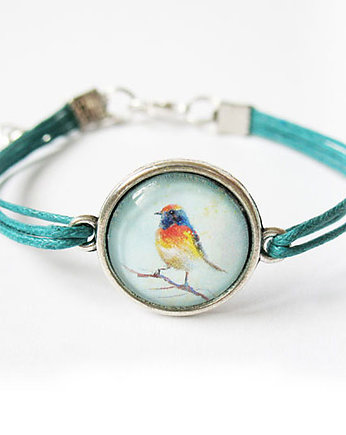 Bransoletka - Kolorowy ptak - turkus, sznurki, yenoo