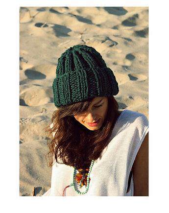 Czapka beanie  z wełną  leśna zieleń, Mademoiselle Patrini