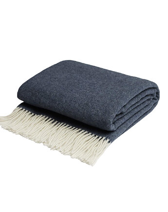 Koc z wełny merino z domieszką kaszmiru granatowy, White pocket