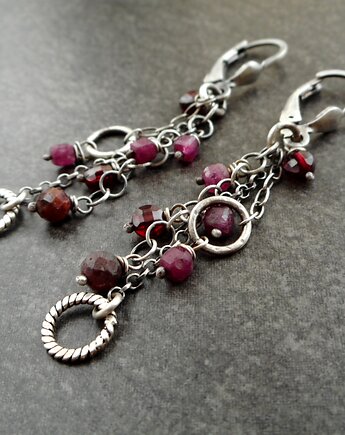 Kolczyki srebrne rubinowe łańcuszki, OKAZJE - Prezenty na 18 dla dziewczyny