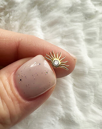 Srebrne kolczyki  z cyrkonią , eleganckie  sztyfty, kolczyki słońce, Anemon Atelier