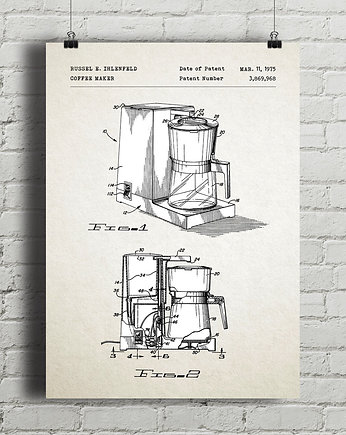 Ekspres do kawy - patent - plakat vintage, minimalmill