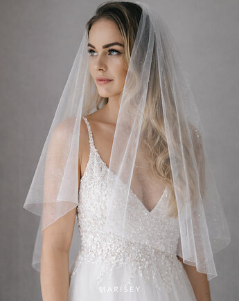 Welon ślubny brokatowy welon jednowarswtowy z brokatem, Marisey