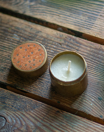 Unikatowa świeca sojowa vintage mosiężne puzderko, jaramsie