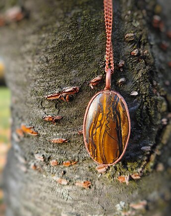 Złoty Horyzont wisiorek z miedzi tygrysie oko żelazne, Treemasters Copper Jewelry