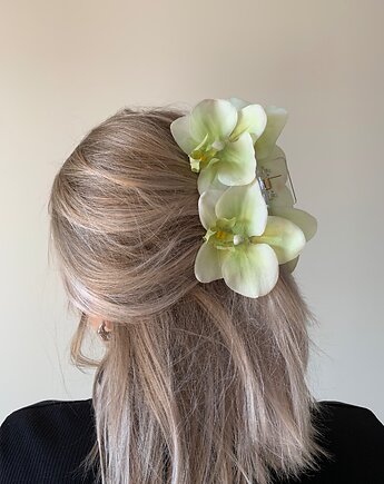 Pistacjowa spinka z orchideą, Flores Jewellery