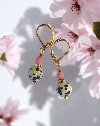 Jaspis dalmatyński i rodonit : kolczyki krótkie, kaktusia