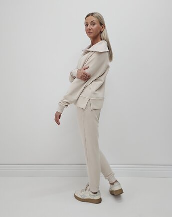 Anisa minimalistyczny lekko dopasowany komplet spodnie i bluza - Clud, Ablush