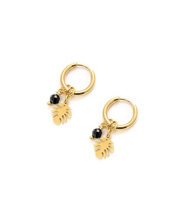 Liść monstery ze Spinelem - kolczyki koła ze stali szlachetnej pozłacanej, Kulka Bransoletki