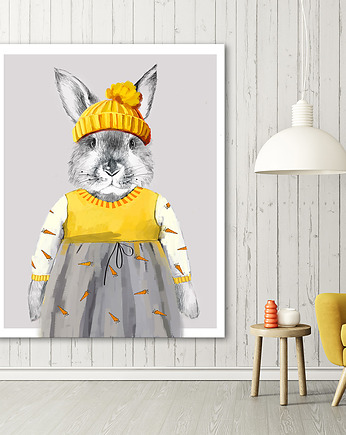 OBRAZ NA PŁÓTNIE - Króliczek w czapce 60x80, NOWdeco