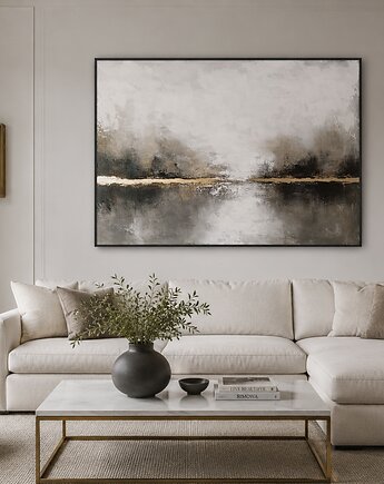 ZŁOTA LINIA CISZY Ręcznie malowany obraz ze złotem 100x70 cm, Anna Jatczak Art