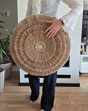 Duża okrągła ozdoba ścienna do salonu,  bojo, wabisabi, japandi, makrama, MiAdi