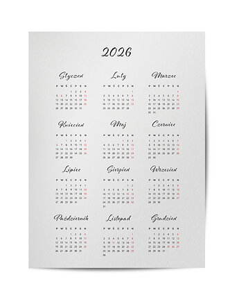 Plakat kalendarz 2026, minimalistyczny, kobiecy, do biura, salonu, 30x40cm., Grawisfera