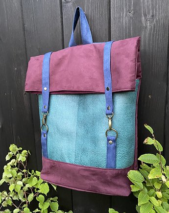 Plecak  włóczykija - oberżyna, turkus, kobalt, PRACOWNIA 166
