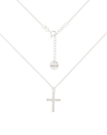 Srebrny choker pancerka z plecionym krzyżem, MANJE