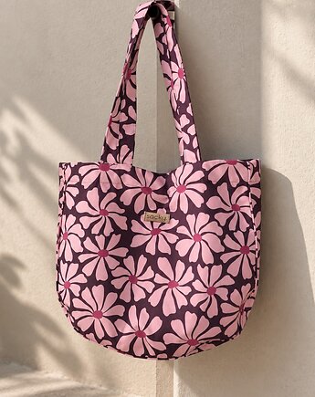 Welurowa tote bag margaretka róż, sacky bag