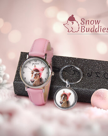 Zestaw prezentowy - Konik - zegarek i brelok - skórzany, różowy, yenoo