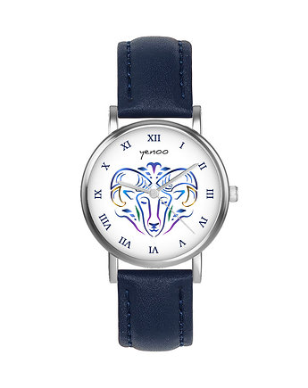 Zegarek  mały - Baran - skórzany, granatowy, yenoo