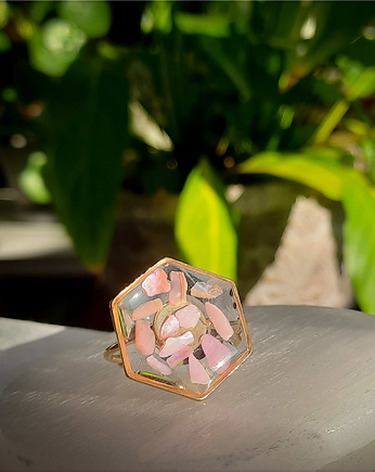 Pierścionek  z kwarcem różowym, Figa handmade accessories