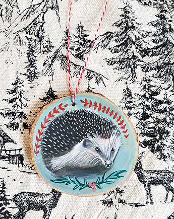 Drewniana, ręcznie robiona ozdoba choinkowa, możliwa personalizacja, jeż, Eliza Konofalska