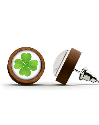 Kolczyki drewniane - Koniczynka - sztyfty, yenoo