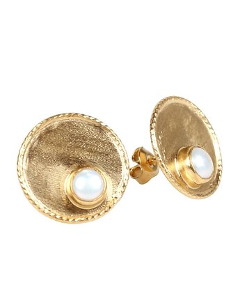 Złote kolczyki medaliony z perłą, Blooming Stones