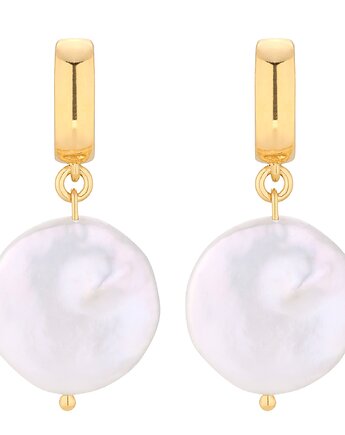 Złote kolczyki z dużymi płaskimi perłami, SOTHO