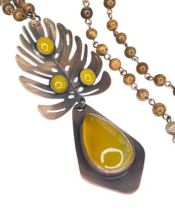 Naszyjnik z liściem monstery w otoczeniu agatów i jaspisów, Artseko