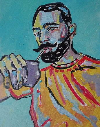 Kolorowy obraz  do salonu mężczyzna z wąsem sarmata, alice oil on canvas