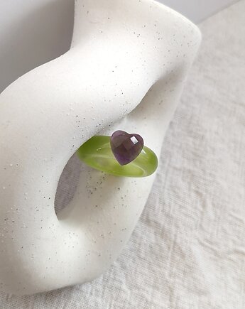Pierścionek z kamienia naturalnego z sercem, ametyst, Chunky Jelly Ring, Nebula7