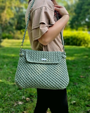 Torebka ze sznurka casualowa - pleciona, makrama - szałwia, Damariz