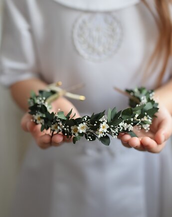 Rustykalna opaska na głowę z suszonych i stabilizowanych kwiatów, Projekt wianki