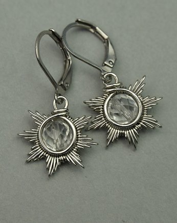 Małe kolczyki słoneczka kryształ górski wire wrapping, Agata Rozanska