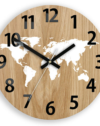 Zegar drewniany Mapa Swiata Czarne cyfry 33 CM, ModernClock