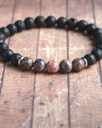 Męska bransoletka- jaspis leopardzi & lawa, kaktusia