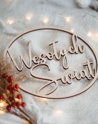 Obręcz drewniana na Boże Narodzenie - Wesołych Świąt, Decorify