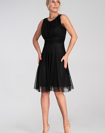Elegancka sukienka koktajlowa midi bez rękawów z wycięciem na plecach - M1208, FIGL