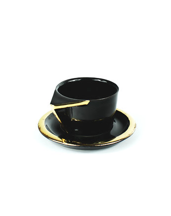 Filiżanka espresso, Czarna, złocona, MANOceramics