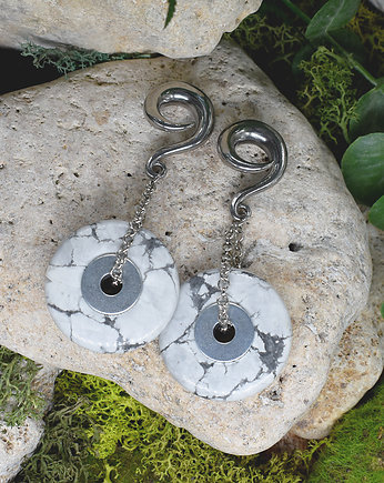 Ciężarki do uszu / biały howlit donut / taper, Metal Earth Jewelry