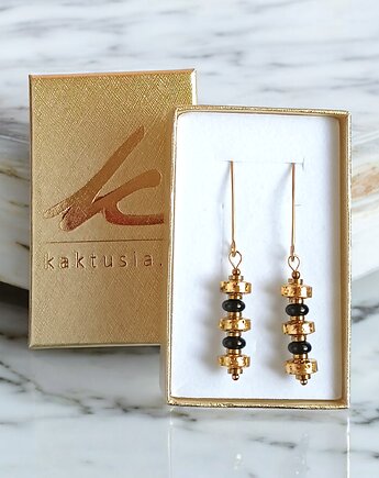 GLAM! złota lawa, onyks, hematyt : kolczyki długie, kaktusia