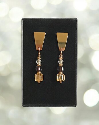 Kolczyki DOBROBYT - cytryn, kwarc dymny, kryształ górski - okazałe, kaktusia