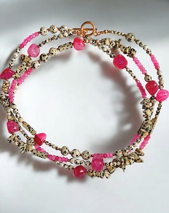 UNIKATOWY sznur kamieni 120cm : naszyjnik :: jaspis i róż, kaktusia