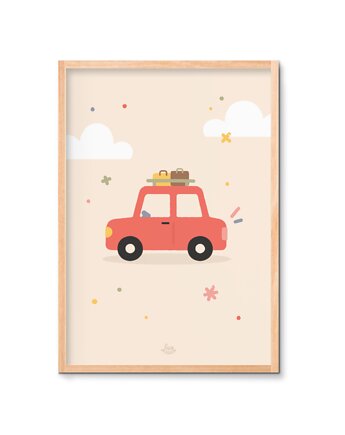 Czerwone Auto plakat Montessori, Lisia Rodzinka